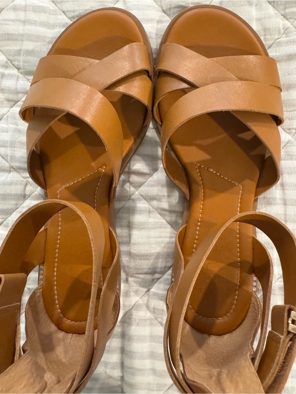 Franco Sarto Giola Tan Crisscross Ankle-Strap Sandals - Picture 3 of 6